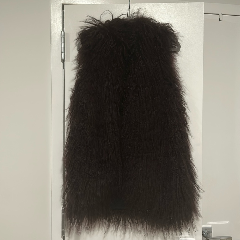 BCBG MAXAZRIA Dyed Mongolian Lamb Fur Vest S/M